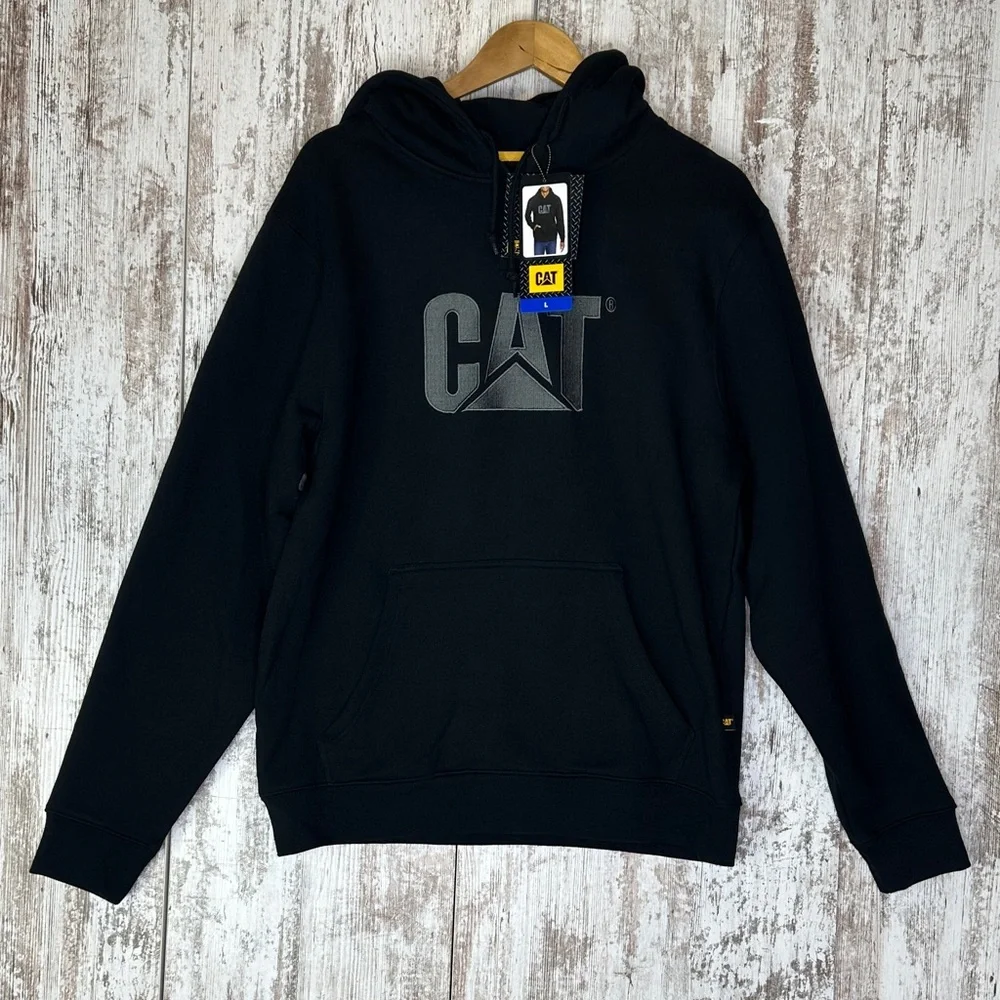 CAT Caterpillar Embroidered Logo Pullover Hoodie Men’s Large Black NWT